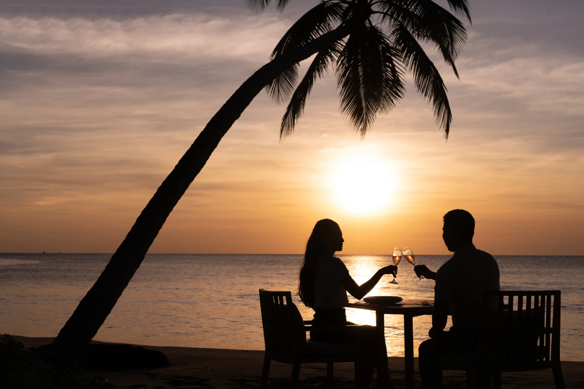 Romantic sunset over ocean in Phu Quoc Island
